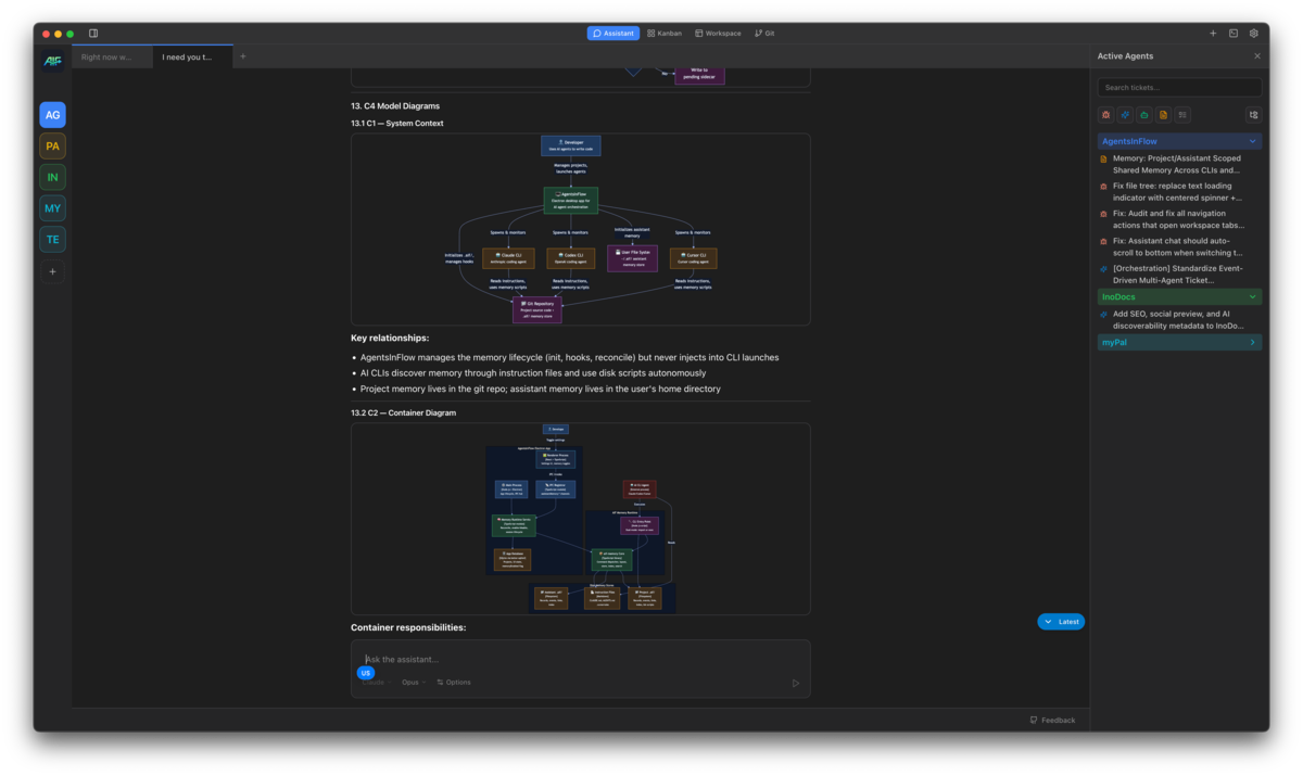 Assistant chat with C4 System Context diagram in AgentsInFlow