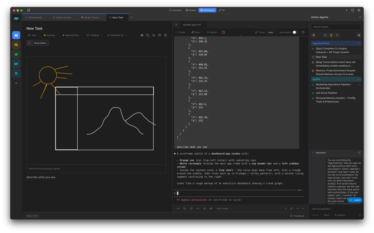 Freehand sketching with AI analysis in AgentsInFlow