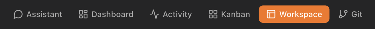 View-mode switcher showing mode buttons with Workspace highlighted